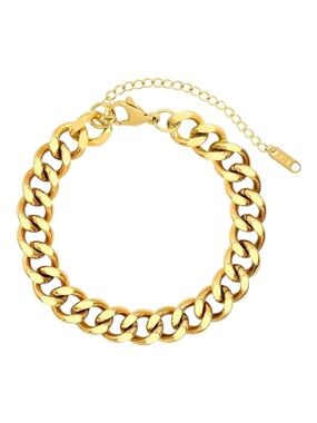 18K Gold Plated Chunky Cuban Link Bracelet Stainless Steel Waterproof NWT
